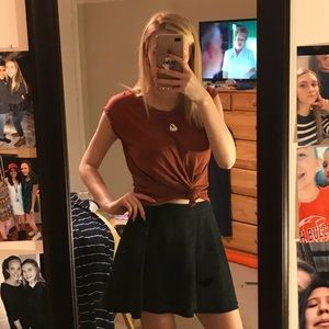 black lace detail skater skirt